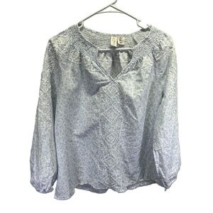 Joie Linen Light Blue White Floral Womens‎ Embroidered Tunic Blouse Large